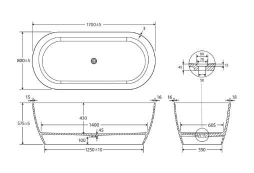Kaya Solid Surface Bath - Matte White