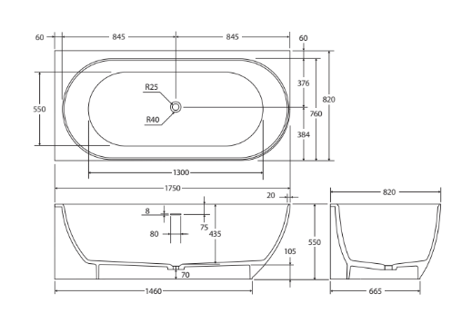 Matta Solid Surface Corner Bath - 1700mm