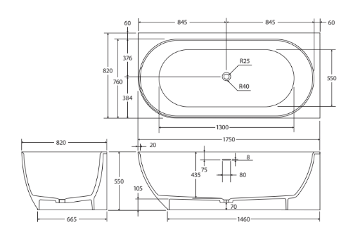 Matta Solid Surface Corner Bath - 1700mm