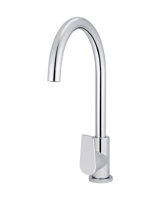 Round Gooseneck Kitchen Mixer Tap With Paddle Handle - Polished Chrome
