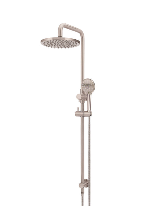 Round Combination Shower Rail, 200mm Rose, Three Function Hand Shower - Champagne