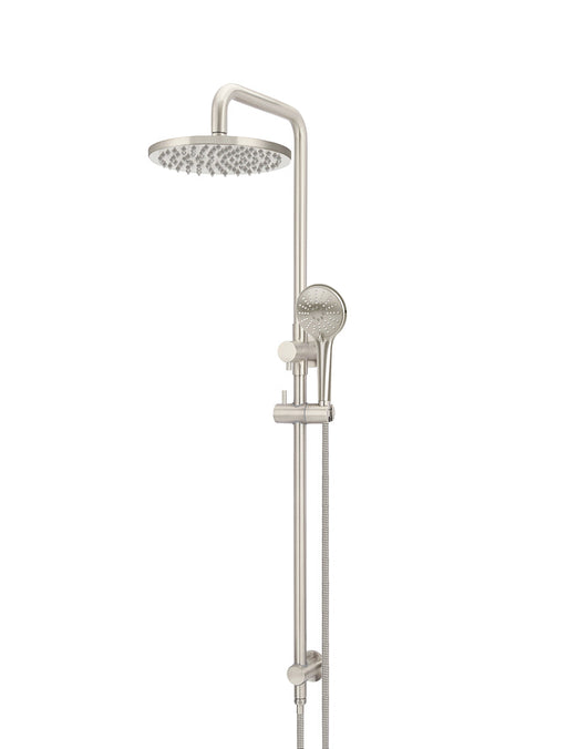 Round Combination Shower Rail, 200mm Rose, Three Function Hand Shower - Brushed Nickel