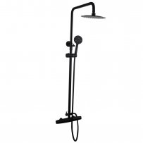 Black Round Wall Mount Rail Diverter Mixer Tap Shower SET Bottom Inlet