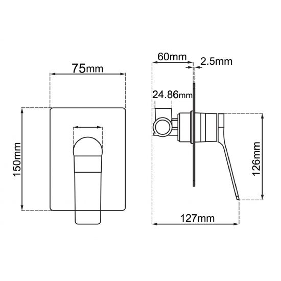 RUSHY Square Brushed Gun Metal Grey Built-in Shower Mixer
