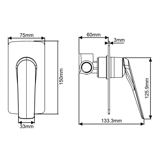 AU Square Chrome Shower/Bath Wall Mixer
