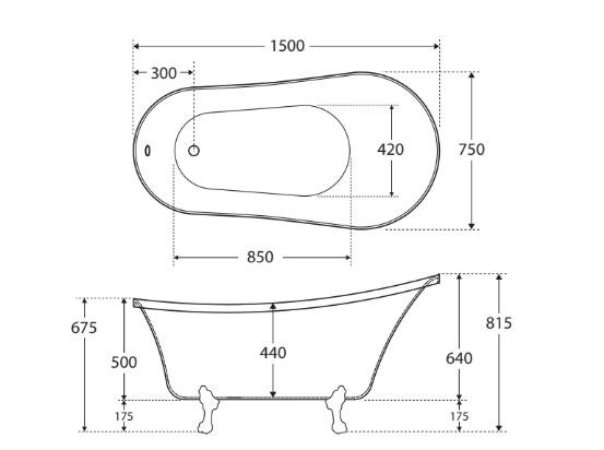 Clawfoot Freestanding Acrylic Bath, Semi-Gloss White Feet