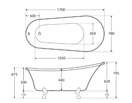 Clawfoot Freestanding Acrylic Bath -  Chrome Feet