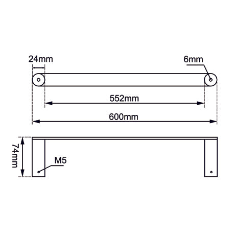 RUSHY Brushed Nickel Single Towel Rail 600mm