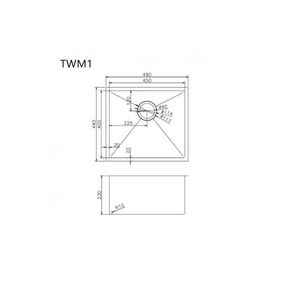 490x440x230mm 1.2mm Top/Undermount Single Bowl Kitchen/Laundry Sink