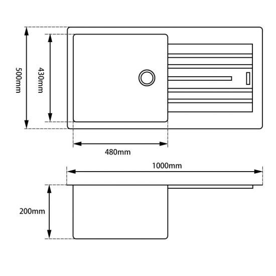 1000x500x200mm White Granite Stone Kitchen Sink with Drainboard Top/Undermount