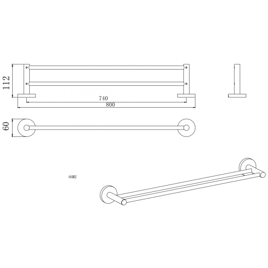 LUCID PIN Round Black Double Towel Rack Rail 800mm
