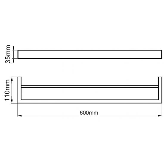 IVANO Series Square Black Double Towel Rail 600mm