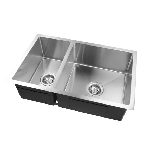 1.2mm Handmade Round Corners Double Bowls Top / Undermount / Flush Mount Kitchen Sink 715x450x200mm