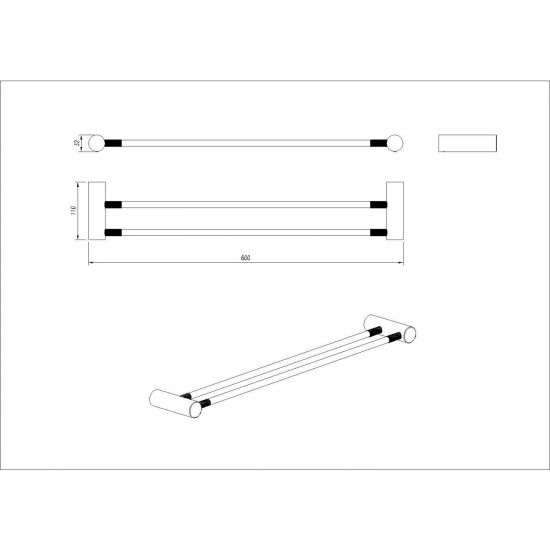 CADDENCE Series Brushed Nickel Double Towel Rail 600mm