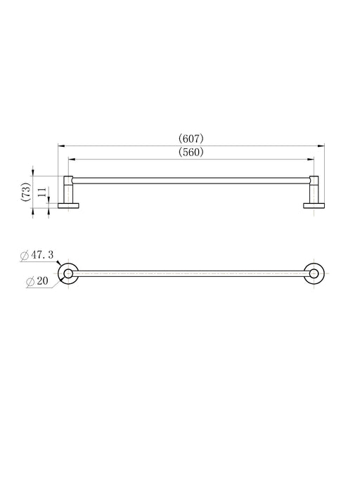 Deluxe Single Towel Rail 600mm Brushed Nickel