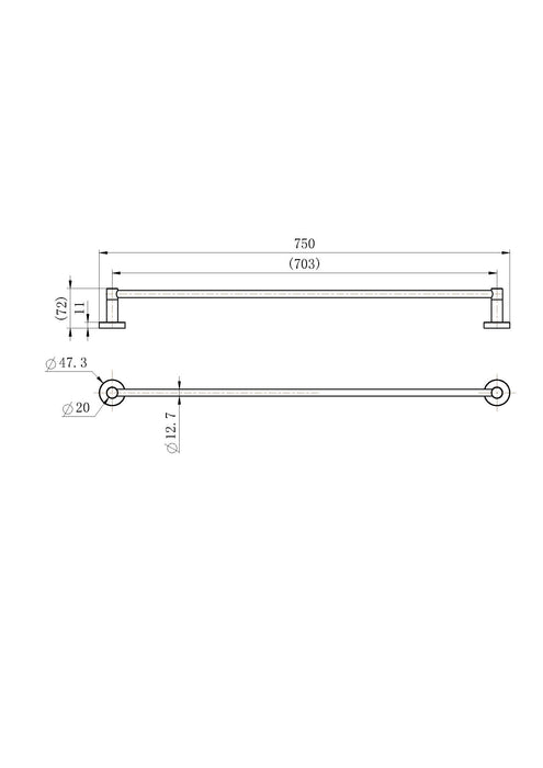 Deluxe Single Towel Rail 750mm Matte Black