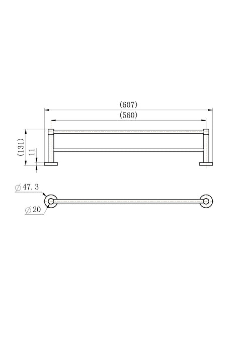 Deluxe Double Towel Rail 600mm Brushed Bronze