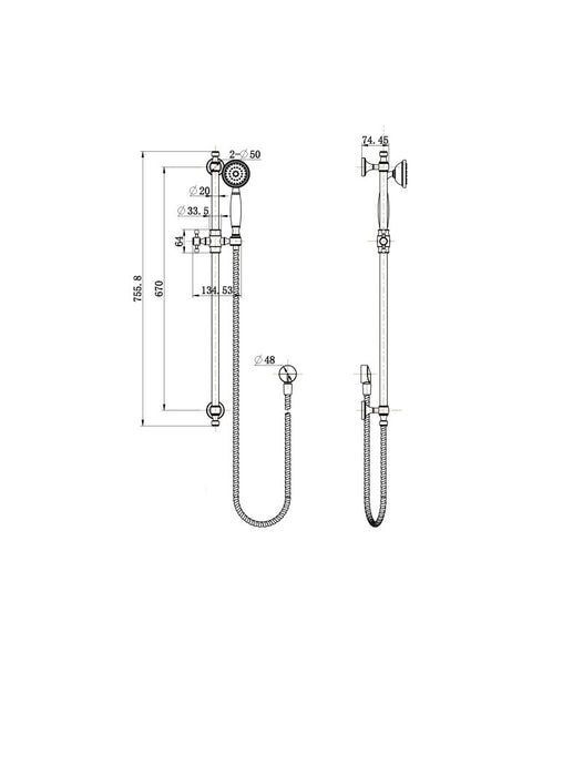 Bordeaux Shower On Rail - Chrome