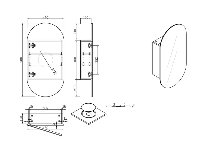 Elli Pill 450mm Shaving Cabinet