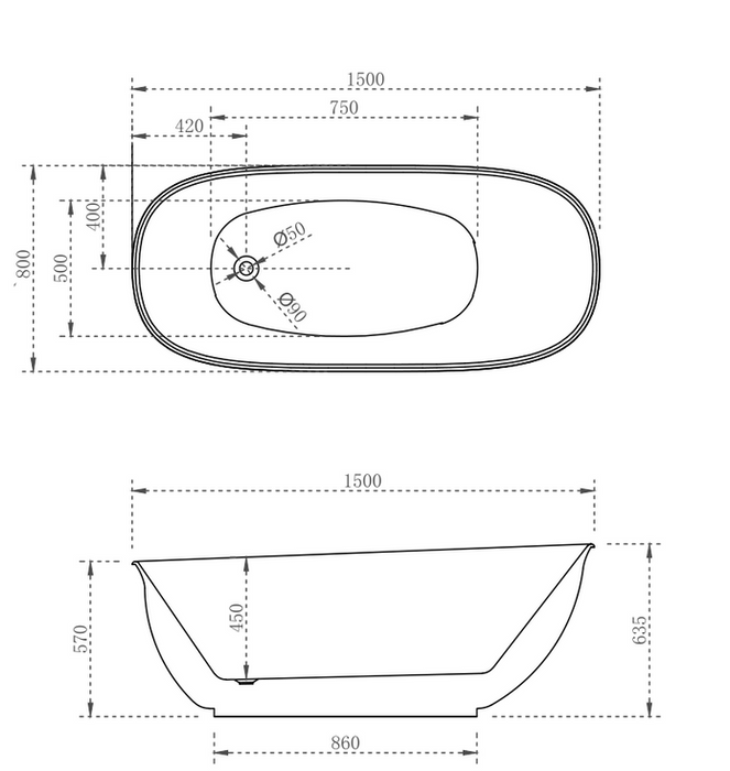 Vita High Rise Bathtub Matte White