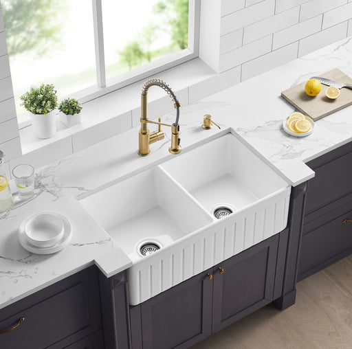 Greenwich Fireclay Farmhouse Double Sink - Gloss White