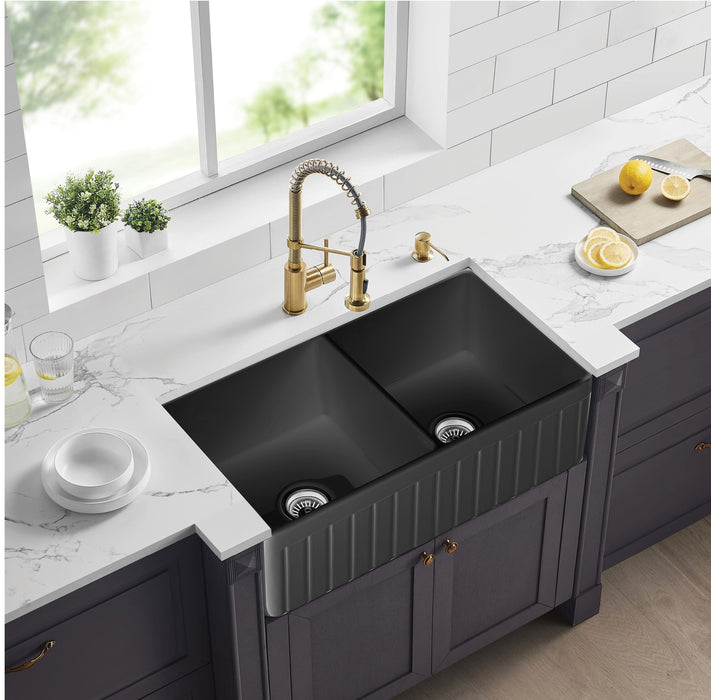 Greenwich Fireclay Farmhouse Double Sink - Black