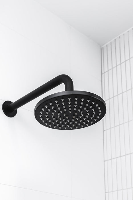 Round Wall Shower Curved  Arm 400mm - Matte Black