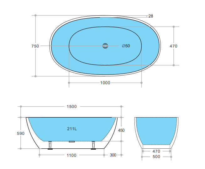 Stella 1500mm Matte White Bath