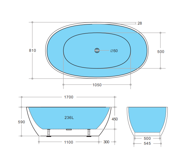 Stella 1700mm Gloss White Bath