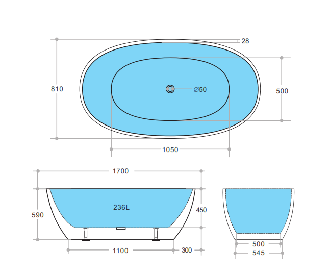 Stella 1700mm Matte White Bath