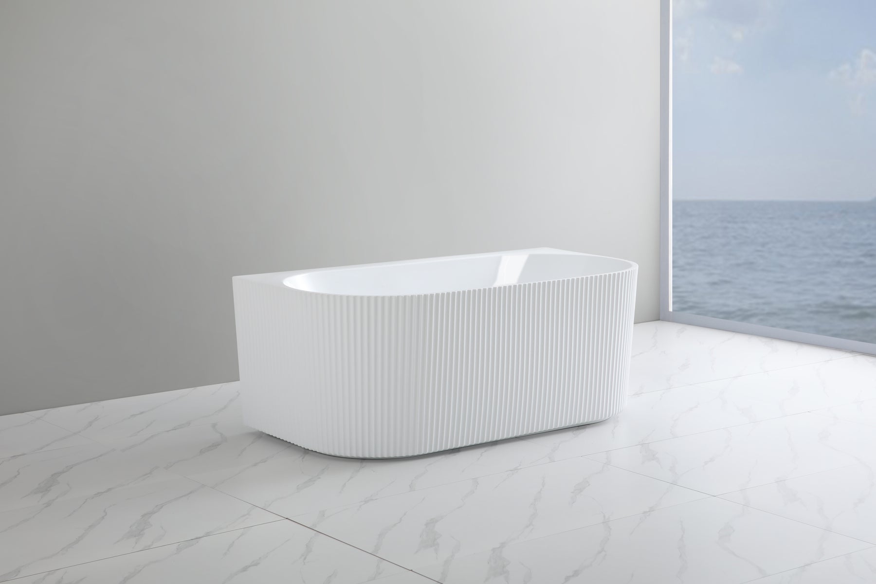 Bari Ceto Back to Wall Oval Free Standing Bath 1500mm - Gloss White