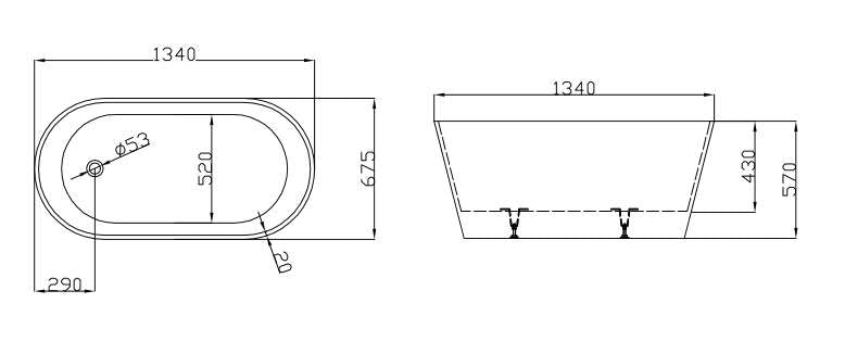 Milan Freestanding 1340mm Bathtub