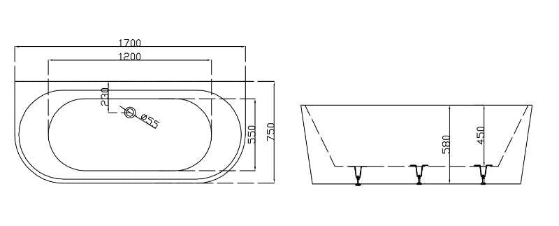 Lisbon Back to Wall 1700mm Bath Tub