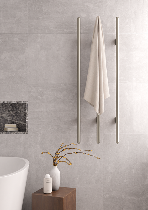 Heated Vertical Towel Rail - Brushed Nickel