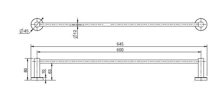 Single Towel Rail 600mm  - Gun Metal