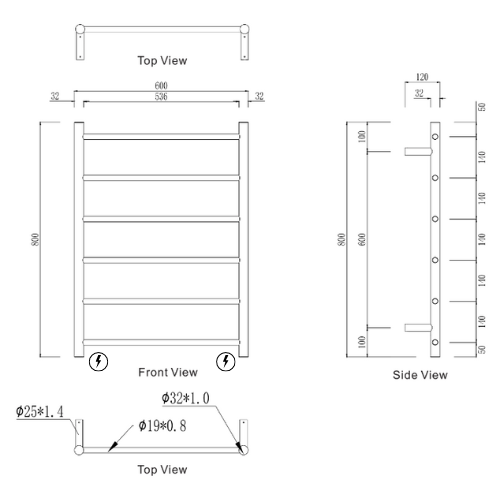 Mirage 6 Bar Heated Towel Rail – Gun Metal