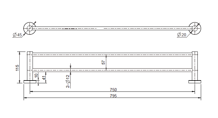 Mirage 750mm Double Towel Rail - Brushed Bronze