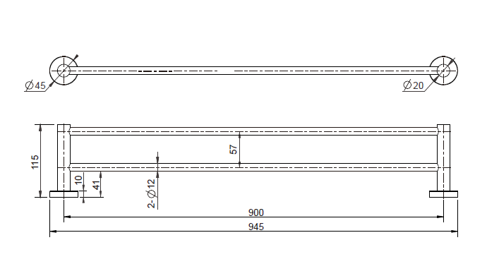 Mirage 900mm Double Towel Rail - Matte Black