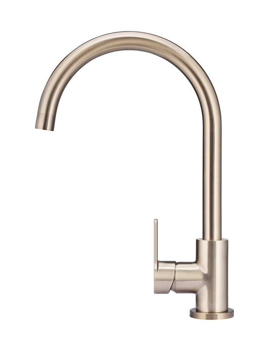 Round Gooseneck Kitchen Mixer Tap With Paddle Handle - Champagne