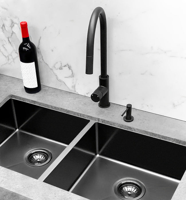 Round Pinless Piccola  Pull Out Kitchen Mixer Tap - Matte Black