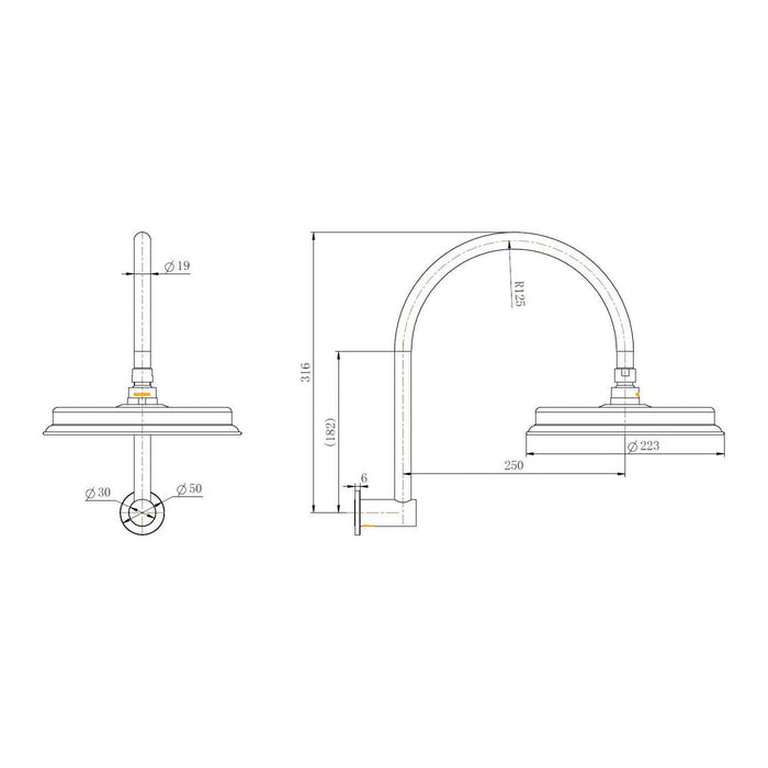 Montpellier Shower Arm With Shower Head - Brushed Nickel