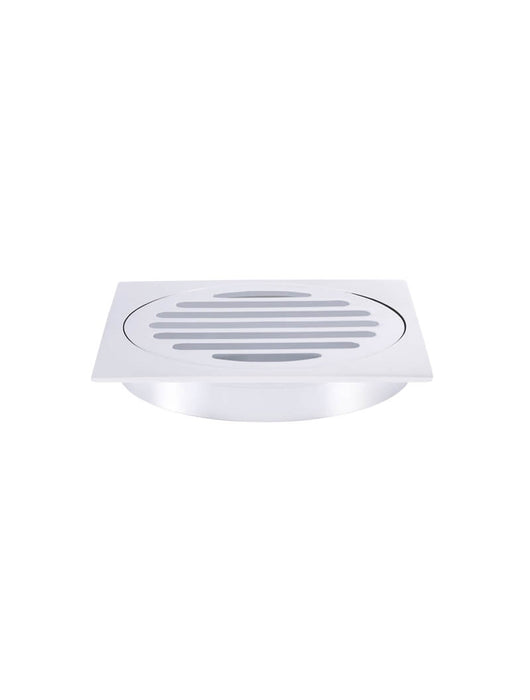 Square Floor Grate Shower Drain 100mm Outlet - Polished Chrome