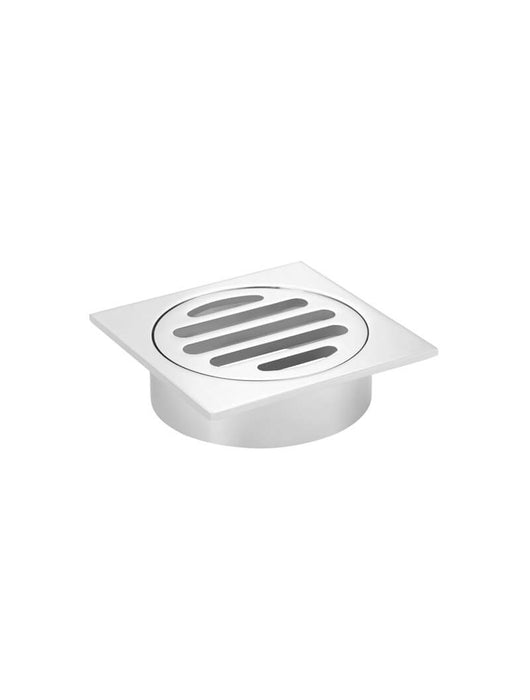 Square Floor Grate Shower Drain 80mm Outlet - Polished Chrome