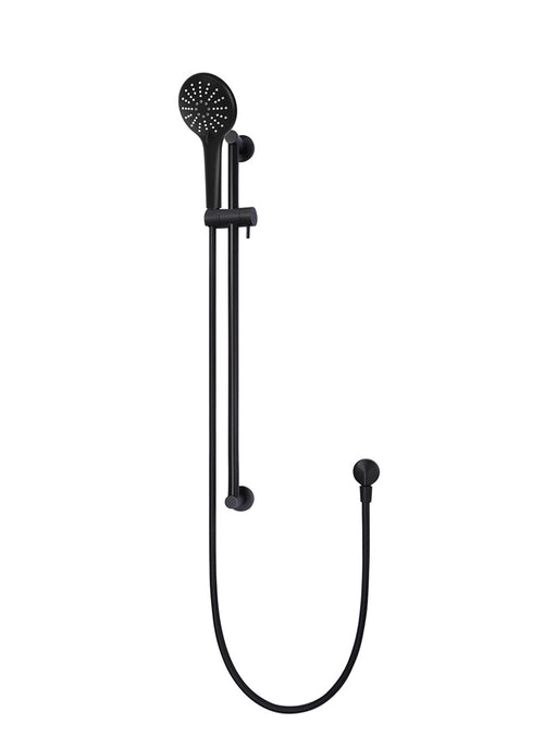 Round Three Function Hand Shower On Rail Column - Matte Black