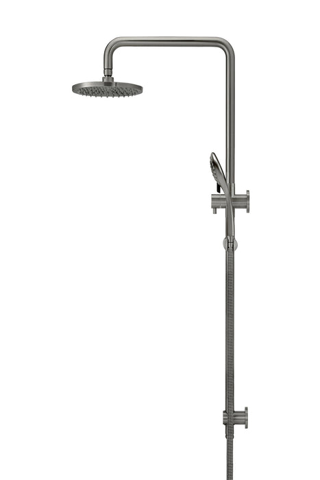 Round Combination Shower Rail, 200mm Rose, Three Function Hand Shower - Shadow Gunmetal