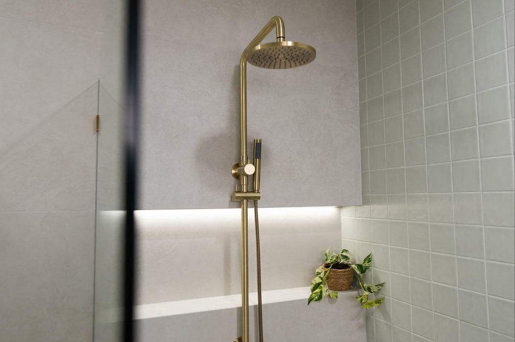 Round Combination Shower Rail, 200mm Rose, Single Function Hand Shower - Tiger Bronze