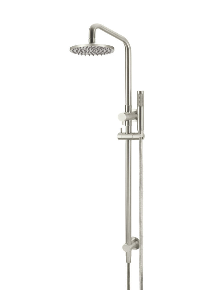 Round Combination Shower Rail, 200mm Rose, Single Function Hand Shower - Brushed Nickel