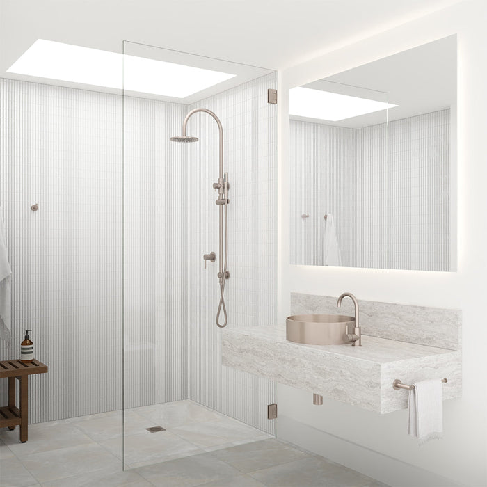 Round Gooseneck Shower Set With 200mm Shower Rose, Single-Function Hand Shower - Champagne