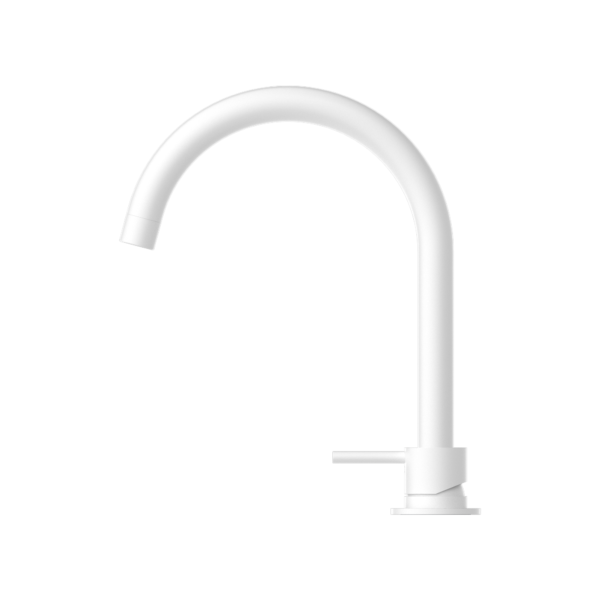 Mecca Hob Basin Mixer Round Swivel Spout - Matte White