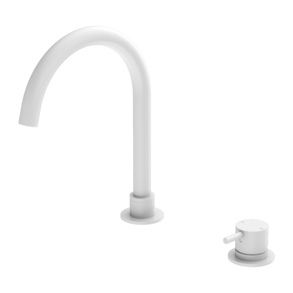 Mecca Hob Basin Mixer Round Swivel Spout - Matte White